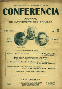 CONFERENCIA 26e ANNEE N°16 - Musique : Histoire d'AmphionConférencedeM. PAUL VALÉRYde l'Académie françaiseTexte intégral d’« Amphion », de Paul Valéry ...