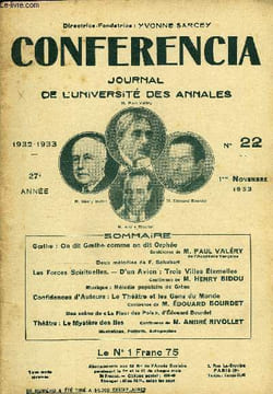 CONFERENCIA 27e ANNEE N°22 - Gœthe : On dit Goethe comme on dit OrphéeConférence de M. PAUL VALÉRYde l'Académie françaiseDeux mélodies de F. ...