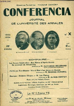 CONFERENCIA 28e ANNEE N°10 - Les Forces Spirituelles : Nos Rêves d'Après-Guerre.En revenant de StrasbourgConférence de M. ALEXANDRE MSLLERANDancien ...