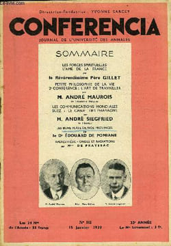 CONFERENCIA 33e ANNEE N°3 - LES FORCES SPIRITUELLES L’AME DE LA FRANCE par le Révérendissirne Père GILLET, PETITE PHILOSOPHIE DE LA VIE 2e CONFÉRENCE ...