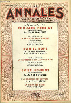 LES ANNALES - CONFERENCIA 57e ANNEE N°2 - ÉDOUARD HERRIOT de l’Académie française, LA FEMME FRANÇAISE • LE LIVRE DU JOUR LA MORT DU PETIT CHEVAL ...