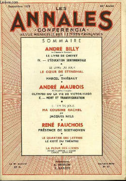 LES ANNALES - CONFERENCIA 60e ANNEE N°35 - ANDRÉ BILLY de l’Académie Goncourt, LE LIVRE DE CHEVET IV. — L’ÉDUCATION SENTIMENTALE, LE LIVRE DU JOUR LE ...