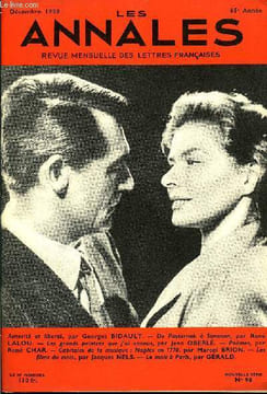 LES ANNALES 65e ANNEE N°98 - Autorité et liberté, par Georges BIDAULT. — De Pasternak à Simenon, par René LALOU. — Les grands peintres que j’ai ...