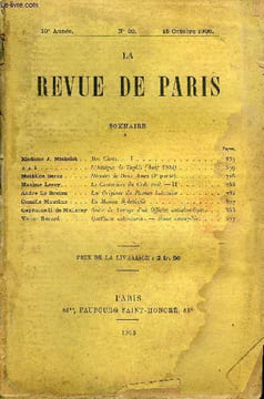 REVUE DE PARIS 10e ANNEE N°20 - Madame J. MicheletMathilde Serao .Maxime Leroy. .André Le Breton Camille Mauclair Capitaine H. de Malleray Victor ...