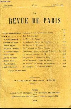REVUE DE PARIS 31e ANNEE N°20 - Cte de Sainte-Aulaire.H. Dupuy-Mazuel Georges Grosjean Nancy George. Benjamin Crémieux . J. Lucas-Dubreton. René ...