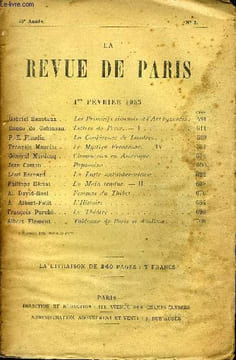 REVUE DE PARIS 40e ANNEE N°3 - Les Primitifs siennois et VArt byzantin. Lettres de Perse.*— I La Conférence de Londres.J.e Mystère Frontenac. — IV ...