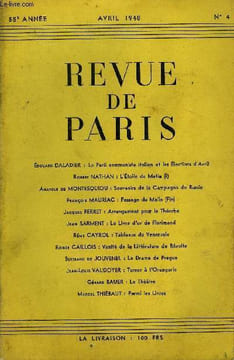 REVUE DE PARIS 55e ANNEE N°4 - Edouard DALADIER : Le Parli communiste italien et les Élections d'Avril Robert NATHAN : L'Étoile du Matin (I)Anatole de ...