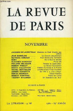 REVUE DE PARIS 69e ANNEE N°11 - JACQUES DE LACRETELLE Madame de Staël d'après ses Lettres JEAN DANIÉLOU Le Concile œcuménique MATHIAS ARNAUD Pour ...