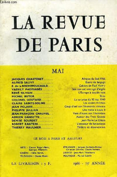 REVUE DE PARIS 73e ANNEE N°5 - JACQUES CHASTENET..Afrique du Sud 1966 ALFRED SAUVY.Écarts de langage E. de la ROCHEFOUCAULD.Cahiers de Paul Valéry ...