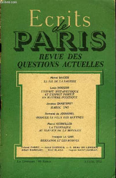 ECRITS DE PARIS - REVUE DES QUESTIONS ACTUELLES - Michel DACIER- Le fil de la sagesse..Louis ROUGIER- L'esprit métaphysique et l’esprit positif en ...