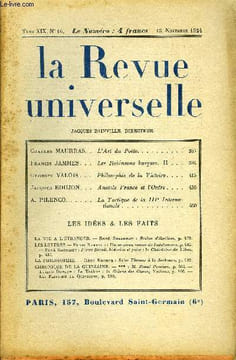 LA REVUE UNIVERSELLE TOME 19 N°16 - Charles MAUHRAS. L'Art du Poète. Francis JAMMES. Les Robinsons basques. II. Georges VALOIS. Philosophie de la ...