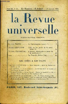 LA REVUE UNIVERSELLE TOME 20 N°19 - Lucien FABRE. Le Tarramagnou (roman). I. André BEAUNIER. Julie ou les périls de la sensibilité. II. Eugène ...