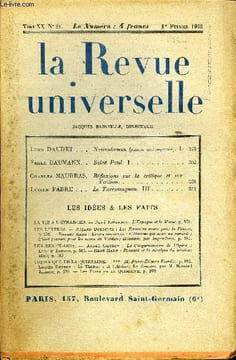 LA REVUE UNIVERSELLE TOME 20 N°21 - LÉON DAUDET. Nostradcimus (roman contemporain). I.Émile BAUMANN. Saint Paul. I. Charles MAURRAS. Réflexions sur la ...