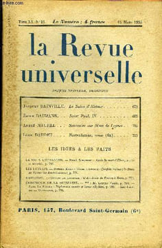 LA REVUE UNIVERSELLE TOME 20 N°24 - Jacques BAINVILLE. Le Salon d'Aliénor. Emile BAUMANN. Saint Paul. IV. André MAUREL. Souvenirs sur Mmede Loynes. ...
