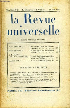 LA REVUE UNIVERSELLE TOME 22 N°9 - Paul VALÉRY. Entretiens (notés par Frédéric Lefèvre)René BENJAMIN. La Prodigieuse vie d'Honorè de Balzac. II. G.-L. ...