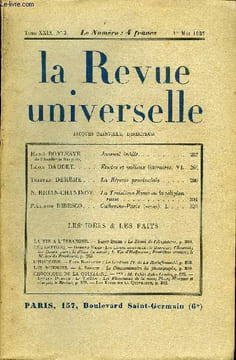 LA REVUE UNIVERSELLE TOME 29 N°3 - René BOYLESVE de l’Académie française. Journal inédit.Léon DAUDET..Études et milieux littéraires. VI.Tristan ...