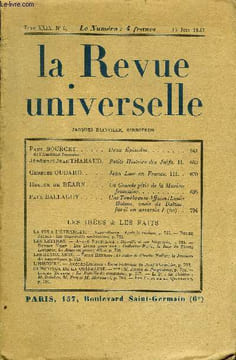 LA REVUE UNIVERSELLE TOME 29 N°6 - Paul BOURGET de l’Académie française. Deux Episodes..Jérôme et Jean THARAUD. Petite Histoire des Juifs. II.Georges ...