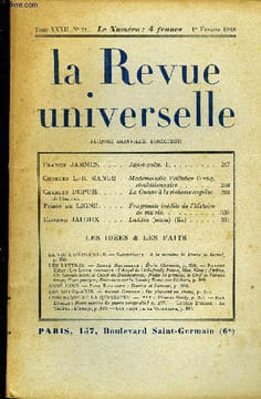 LA REVUE UNIVERSELLE TOME 32 N°21 - Francis JAMMES. Janot-poète. I. Georges L.-R. MANUE. Mademoiselle Veiltchen Wang, révolutionnaire.Charles DUPUIS ...