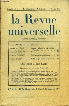 LA REVUE UNIVERSELLE TOME 40 N°19 - Léon DAUDET. Clemenceau. André MAUROIS. Second pèlerinage de Childe-Harold. François PORCHE. Poèmes. Georges ...