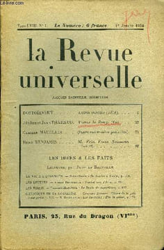 LA REVUE UNIVERSELLE TOME 58 N°7 - DOSTOÏEVSKŸ. Lettres inédites (1854). Jérôme et Jean TIIARAUD. Vienne la Rouge (fin). Camille MAUCLAIR. Quatre ...