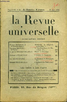 LA REVUE UNIVERSELLE TOME 58 N°10 - Henry BORDEAUX de l’Académie française. Marianna, la religieuse portugaise. I.Charles BENOIST de l’Institut. Le ...