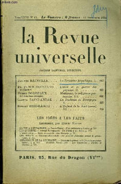 LA REVUE UNIVERSELLE TOME 58 N°12 - Jacques BAINVILLE. La Troisième République. I.Fr. FUNCK-BRENTANO de l’institut. Luther et la guerre des paysans. ...