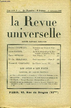 LA REVUE UNIVERSELLE TOME 62 N°11 - Lucien CORPECHOT. Souvenirs sur Rémy de Gourmont. Louis GARROS. Le Raid allemand sur la Normandie (septembre ...