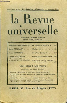 LA REVUE UNIVERSELLE TOME 66 N°11 - Jérôme et Jean THARAUD. Le Passant d'Éthiopie. I. René BENJAMIN. Molière (V). Jean SERVIËRE. Les Deux Espagnes. ...
