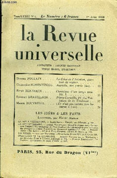 LA REVUE UNIVERSELLE TOME 73 N°1 - Didier POULAIN. La Crise de VAviation, question de régime. Chancelier SCHUSCHNIGG. Autriche, ma patrie (fin). René ...