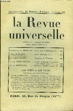 LA REVUE UNIVERSELLE TOME 76 N°20 - Gonzague de REYNOLD. D'où vient l'Allemagne ? I. Abel BONNARD de l’Académie française. L'Art classique. II. A. ...