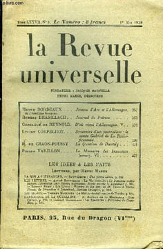 LA REVUE UNIVERSELLE TOME 77 N°3 - Henry BORDEAUX de l’Académie française. Jeanne d'Arc et VAllemagne.Robert BRASILLACH . Journal de Patrice. Gonzagu¿ ...