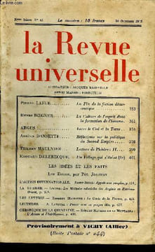 LA REVUE UNIVERSELLE NOUVELLE SERIE N°43 - Pierre LAFUE. La Fin de la fiction démocratique. Henri BŒGNER. La Culture de Vesprit dans la formation de ...