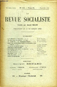 LA REVUE SOCIALISTE TOME 24 N° 141 - Le Problème de la Population — Désiré Descamps.Une Discussion doctrinale entre Jourde et Malon.Le « Grand Pan» — ...