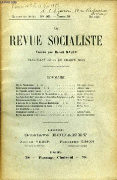 LA REVUE SOCIALISTE TOME 28 N° 161 - De la Fédération — Ch. Letourneau.Assurances municipales — Adrien Veber.La Famille idéale (suite) — Eugène ...