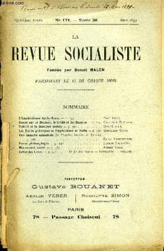 LA REVUE SOCIALISTE TOME 29 N° 171 - L’Impérialisme Anglo-Saxon — Paul Louis.Essais sur la Monnaie, le Crédit et les Banques — Guillaume De Greef. ...