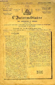 L'INTERMEDIAIRE DES CHERCHEURS ET CURIEUX N° 1129 - QUESTIONS (665-674). — La table du pape Benoît XIV. — Les femmes-confesseurs. — Encore une légende ...