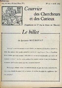 COURRIER DES CHERCHEURS ET DES CURIEUX N° 52 - Sur une tentative d'assassinat sur Guillaume III, roi d'Angleterre à l'instigation de Louvois, sur les ...