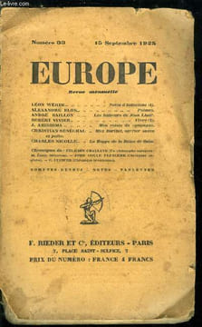 EUROPE REVUE MENSUELLE N° 33 - Notes d'Indochine par Léon Werth, Poèmes par Alexandre Blok, Les humeurs de Jean Lhair par André Baillon, Vivre par ...