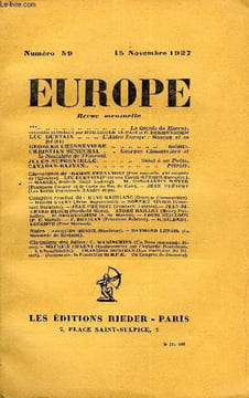 EUROPE REVUE MENSUELLE N° 59 - ** *.. La Qaçida du Harraz.recueillie et traduite par MOHAMMED EL FASI et E. DERMENGHEMLUC DURTAIN.. L’Autre Europe : ...
