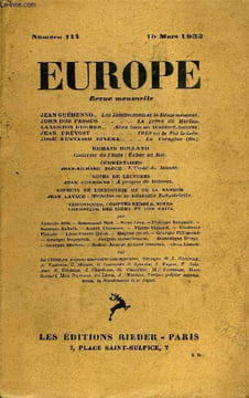 EUROPE REVUE MENSUELLE N° 111 - JEAN GUÉHENNO.. Les Intellectuels et le Désarmement.JOHN DOS PASSOS . La grève de Harlan.LANGSTON HUGHES.. Allez tous ...