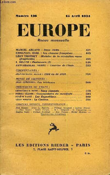EUROPE REVUE MENSUELLE N° 136 - MARCEL ARLAND : Deux récits..EMMANUEL BERL : Les chances françaises.LÉON TROTSKY : Histoire de la révolution ...