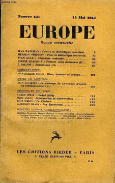 EUROPE REVUE MENSUELLE N° 137 - MAX EASTMAN : Contre la dialectique marxiste.. HERMAN SIMPSON : Pour la dialectique marxiste,IVAN GOLL : Chansons ...