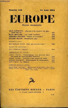 EUROPE REVUE MENSUELLE N° 140 - JEAN GUÉHENNO : Journal d’un homme de quarante ans (I). MARC BERNARD : Aux mille couleurs..STEPHEN SPENDER : Poésie et ...