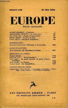 EUROPE REVUE MENSUELLE N° 149 - ANDRÉ CHAMSON : L’ennemi..ALEXANDRE NÉYÉROV : Je veux vivre.LUC DURTAIN : Chants d’aujourd’hui. ERVIN SINKÔ : En face ...