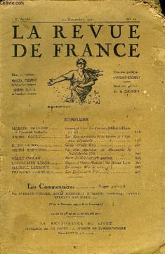 LA REVUE DE FRANCE 2e ANNEE N°22 - MARCEL PREVOST de l'Académie Française. Comment lisent les Femmes (Billet à Françoise).ANDRÉ GAULY. Les ...