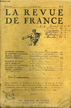 LA REVUE DE FRANCE 6e ANNEE N°8 - RAYMOND RECOULY. Devant l'Italie fasciste : Lettre de Rome.W, SOMERSET MAUGHAM. La Passe dangereuse (1re ...