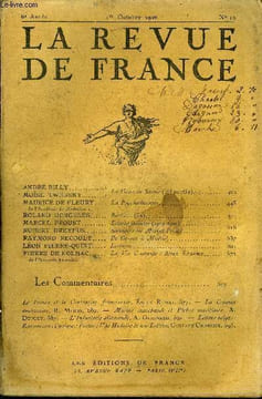 LA REVUE DE FRANCE 6e ANNEE N°19 - ANDRÉ BILLY / MOÏSE TWERSKY. Le fléeau du Savoir (1re partie).MAURICE DE FLEURY de l'Académie de Médecine. La ...
