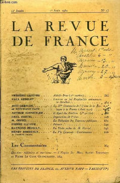LA REVUE DE FRANCE 12e ANNEE N°15 - FRÉDÉRIC LEPÈVRE. Achille Brau (1re partie). PAUL ARBELET. Louason ou les Perplexités amoureuses de Stendhal. JOSÉ ...