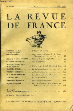 LA REVUE DE FRANCE 17e ANNEE N°13 - EDMOND JALOUX de l’Académie française.. L’Egarée (3e partie). LOUIS GARROS. Les Leçons militaires de la Guerre ...