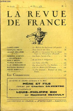 LA REVUE DE FRANCE 18e ANNEE N°5 - DANIEL-ROPS.. La Maladie des Sentiments (ire partie).FRANÇOIS PIÊTRI. Notre Sort est sur TEau . ..ERNEST SEILLIÈRE ...